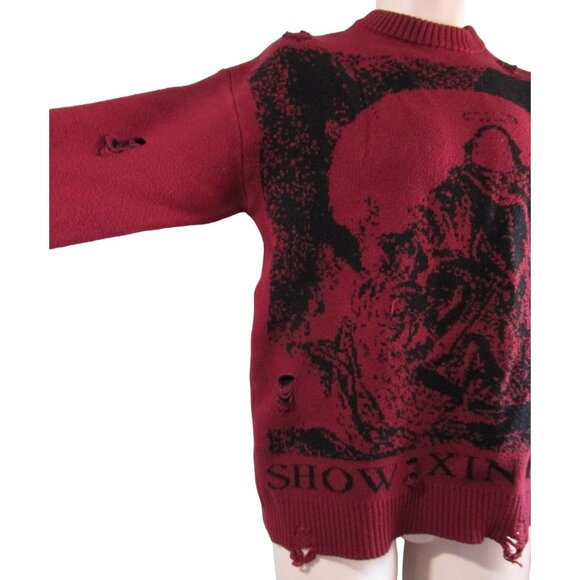 Distressed Salvation Priest Graphic Knit Tattered Thrashed Gothic Sweater EUC XL - Picture 4 of 16
